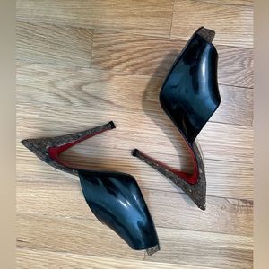 Christian Louboutin Black Patent/Cork Peep-toe Heels